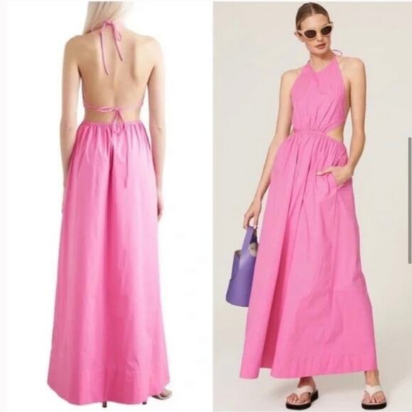 Staud Apfel Pink Halter Open Back Maxi Dress‎ - Tie Back Halter Dress Size XS - Picture 12 of 16